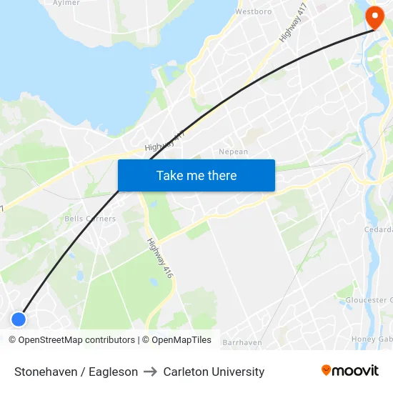 Stonehaven / Eagleson to Carleton University map