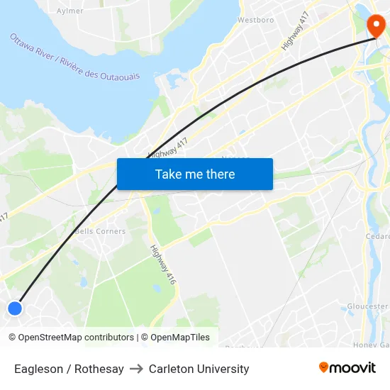 Eagleson / Rothesay to Carleton University map