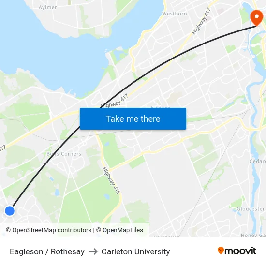Eagleson / Rothesay to Carleton University map