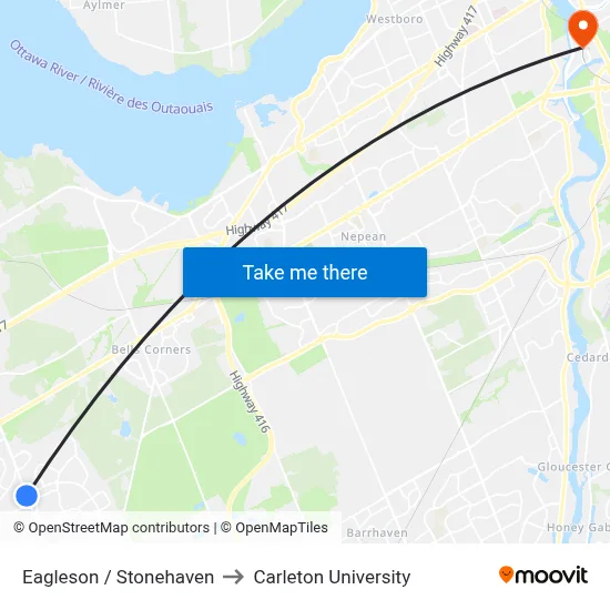 Eagleson / Stonehaven to Carleton University map