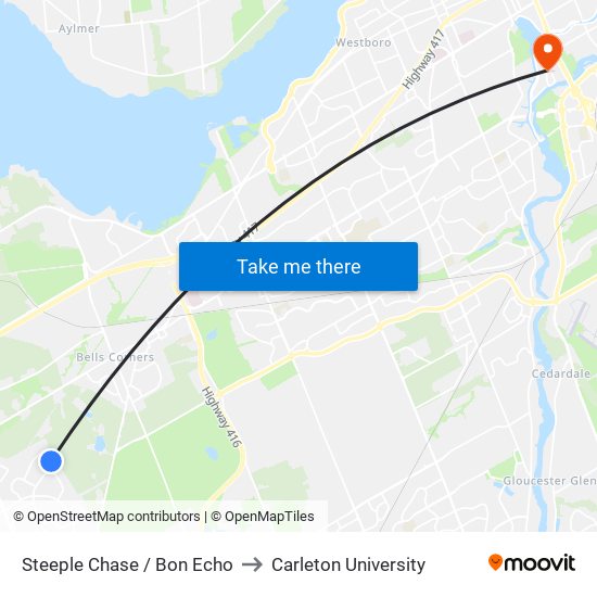 Steeple Chase / Bon Echo to Carleton University map