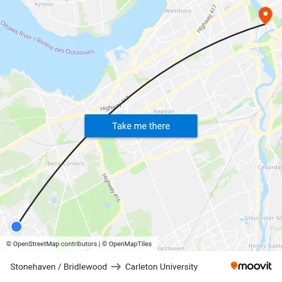 Stonehaven / Bridlewood to Carleton University map