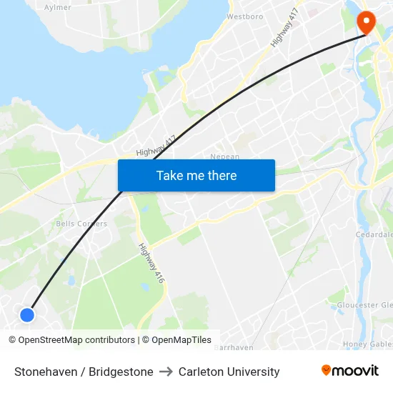 Stonehaven / Bridgestone to Carleton University map