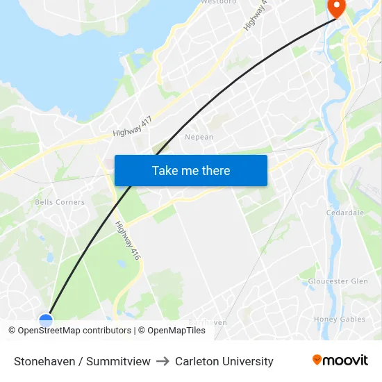 Stonehaven / Summitview to Carleton University map