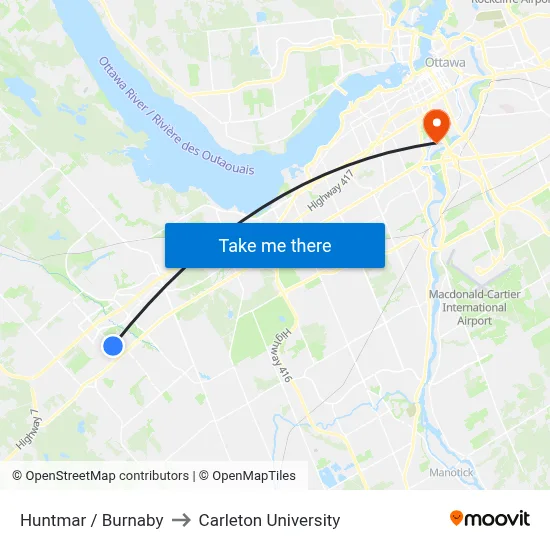 Huntmar / Burnaby to Carleton University map