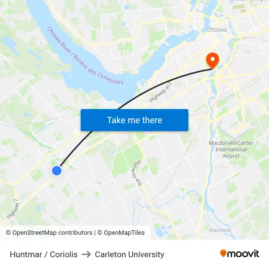 Huntmar / Coriolis to Carleton University map