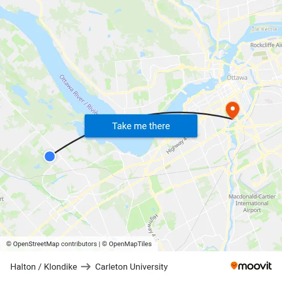Halton / Klondike to Carleton University map
