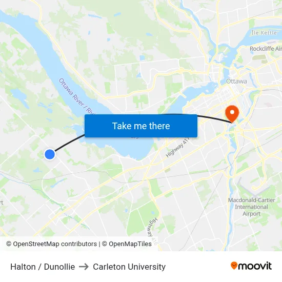 Halton / Dunollie to Carleton University map