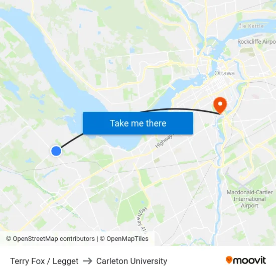 Terry Fox / Legget to Carleton University map