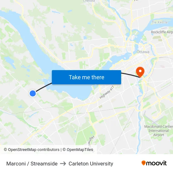 Marconi / Streamside to Carleton University map