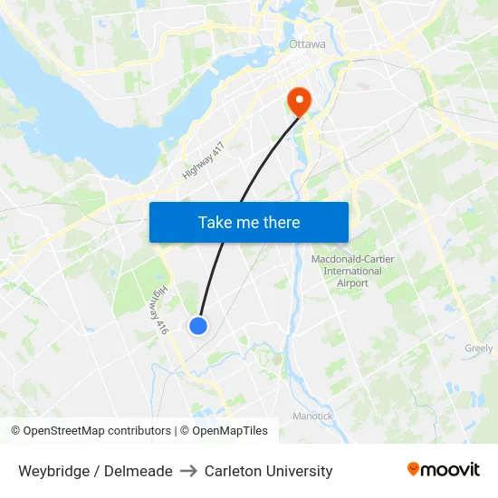Weybridge / Delmeade to Carleton University map