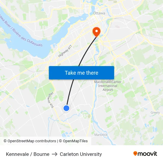 Kennevale / Bourne to Carleton University map