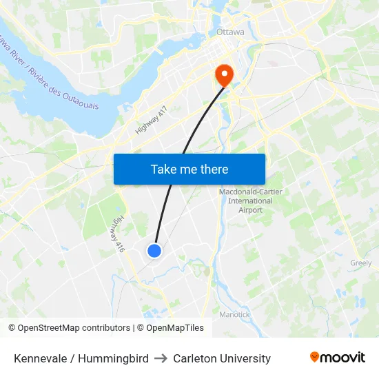 Kennevale / Hummingbird to Carleton University map