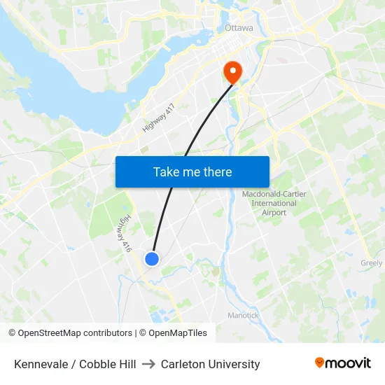Kennevale / Cobble Hill to Carleton University map