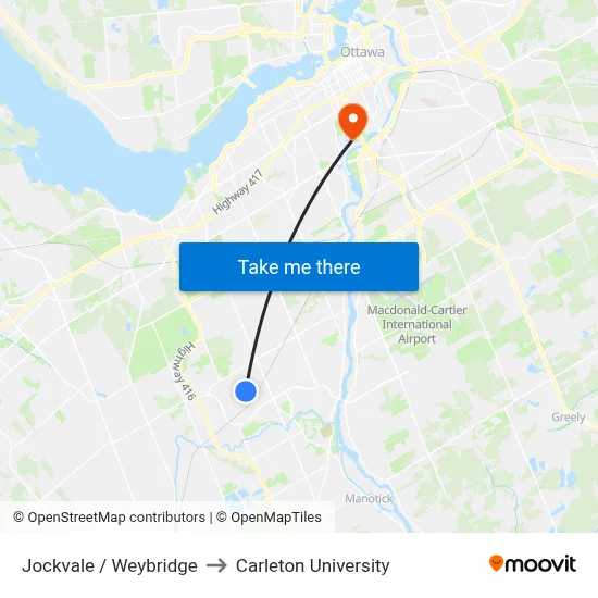 Jockvale / Weybridge to Carleton University map