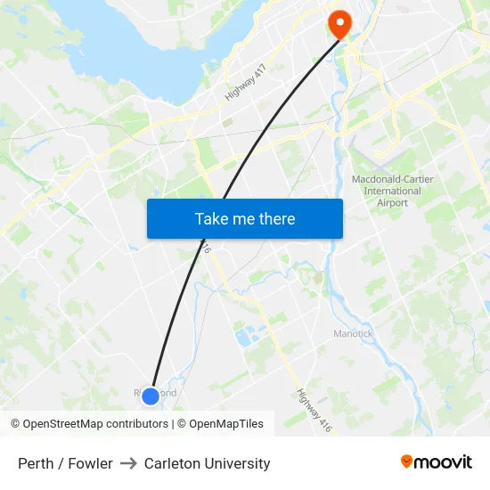 Perth / Fowler to Carleton University map
