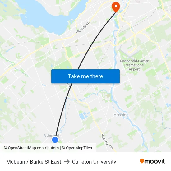 Mcbean / Burke St East to Carleton University map
