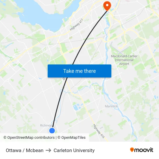 Ottawa / Mcbean to Carleton University map