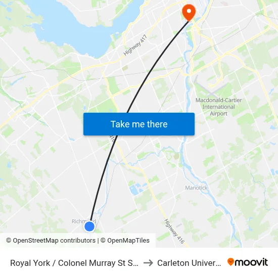 Royal York / Colonel Murray St South to Carleton University map