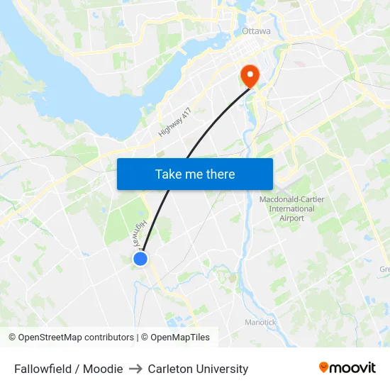 Fallowfield / Moodie to Carleton University map