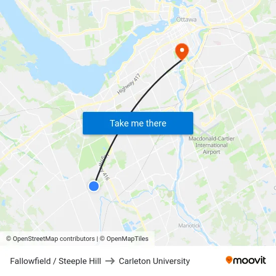 Fallowfield / Steeple Hill to Carleton University map