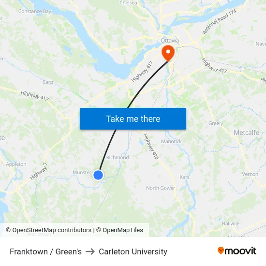 Franktown / Green's to Carleton University map