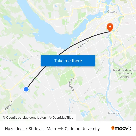 Hazeldean / Stittsville Main to Carleton University map