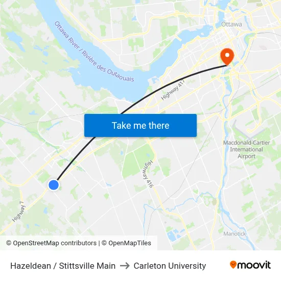 Hazeldean / Stittsville Main to Carleton University map