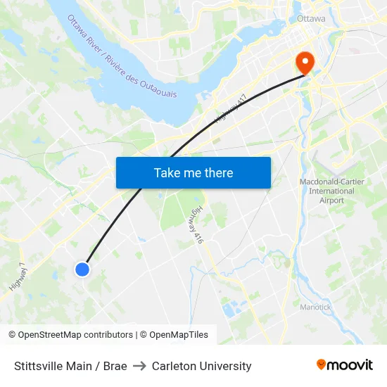 Stittsville Main / Brae to Carleton University map