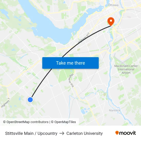 Stittsville Main / Upcountry to Carleton University map