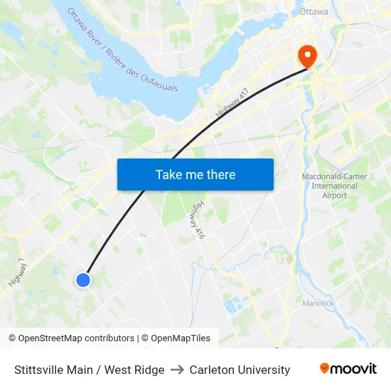 Stittsville Main / West Ridge to Carleton University map
