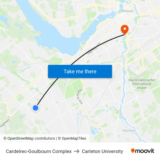 Cardelrec-Goulbourn Complex to Carleton University map