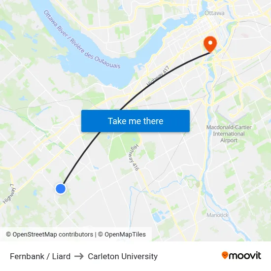 Fernbank / Liard to Carleton University map