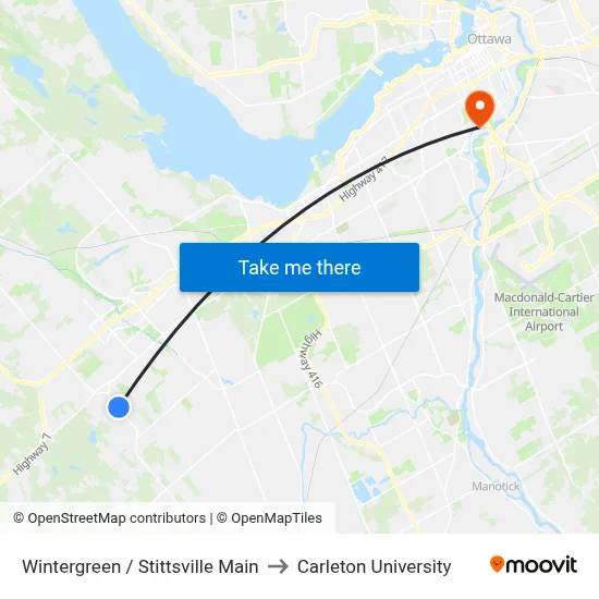 Wintergreen / Stittsville Main to Carleton University map