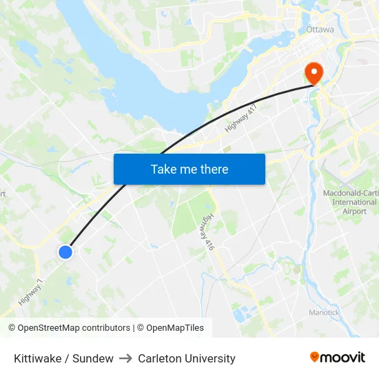 Kittiwake / Sundew to Carleton University map