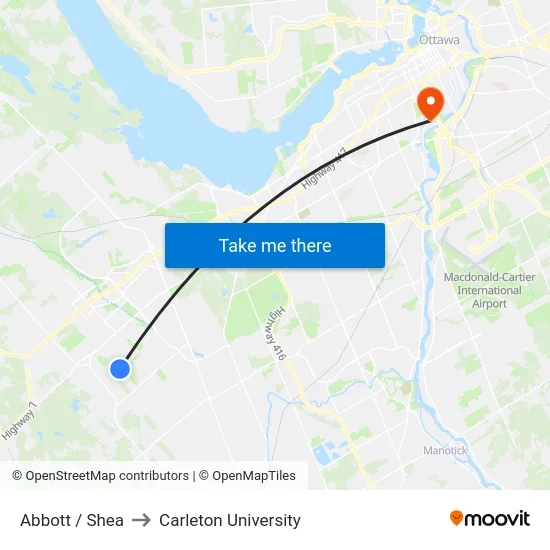 Abbott / Shea to Carleton University map