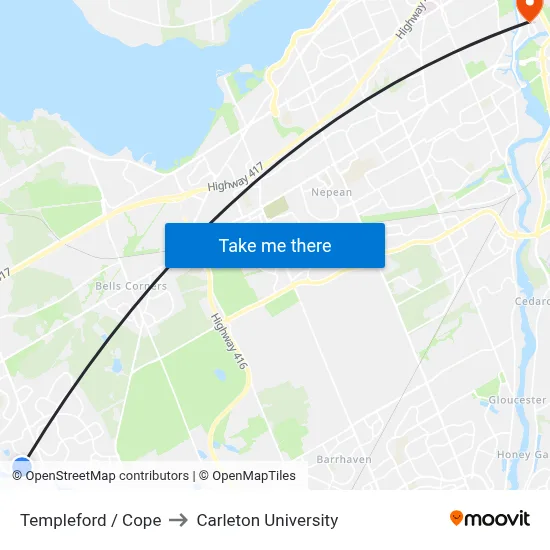 Templeford / Cope to Carleton University map