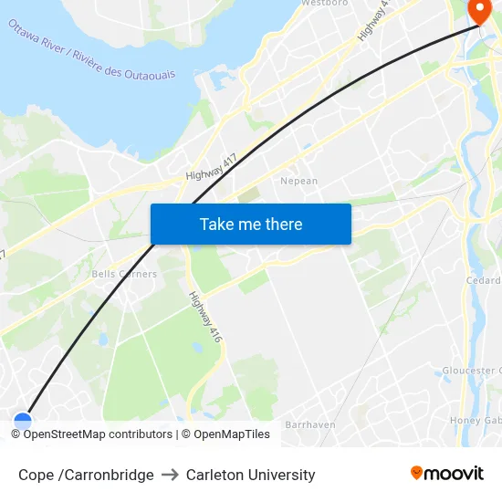 Cope /Carronbridge to Carleton University map
