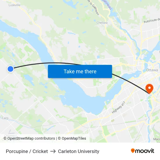 Porcupine / Cricket to Carleton University map