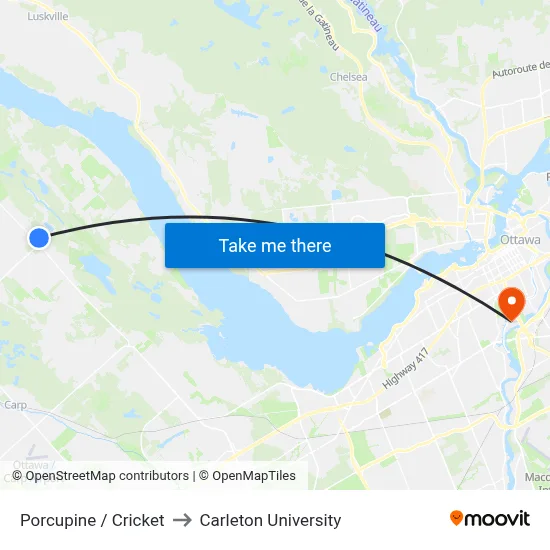 Porcupine / Cricket to Carleton University map