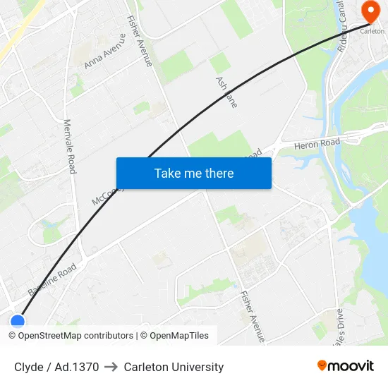 Clyde / Ad.1370 to Carleton University map