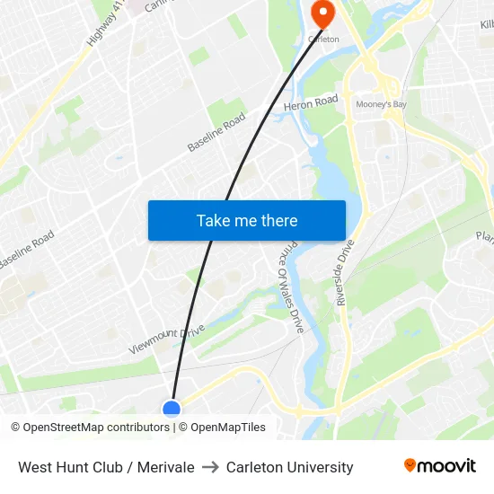 West Hunt Club / Merivale to Carleton University map