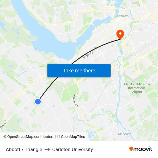 Abbott / Triangle to Carleton University map