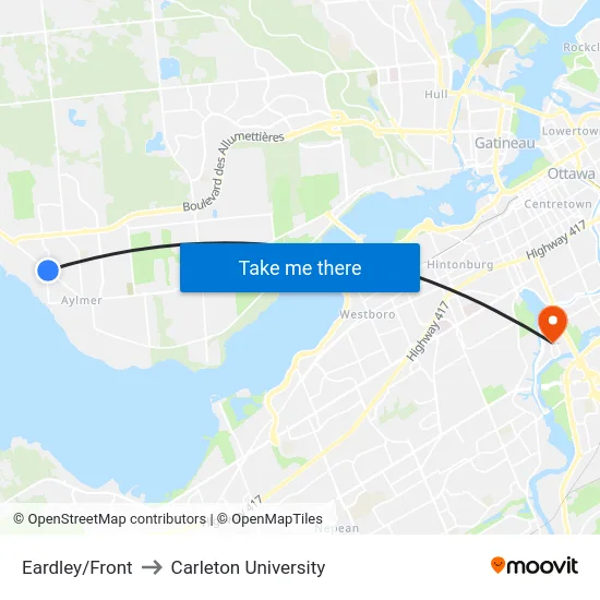 Eardley/Front to Carleton University map