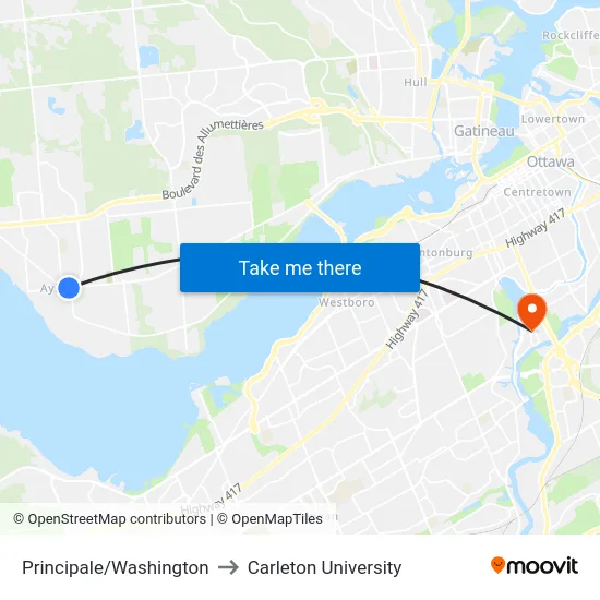 Principale/Washington to Carleton University map