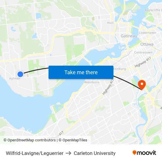 Wilfrid-Lavigne/Leguerrier to Carleton University map