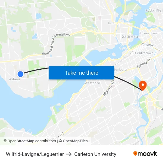 Wilfrid-Lavigne/Leguerrier to Carleton University map