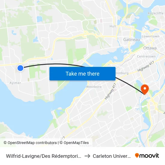 Wilfrid-Lavigne/Des Rédemptoristes to Carleton University map
