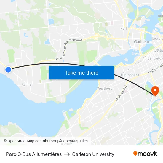 Parc-O-Bus Allumettières to Carleton University map