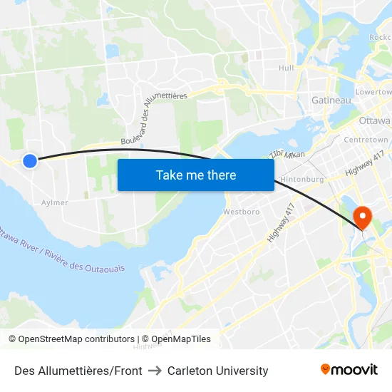 Des Allumettières/Front to Carleton University map
